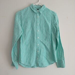 J Crew Baird McNutt Irish Linen Button Shirt Women 4 Green Stripe Perfect FitNew